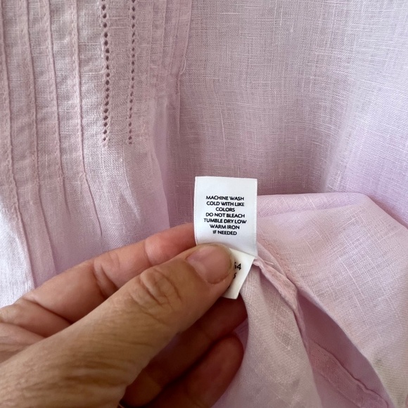 J.Jill Sz XL Love Linen Half Button Pleated Baby Pink Top Crew Neck Tunic Blouse - Picture 6 of 8